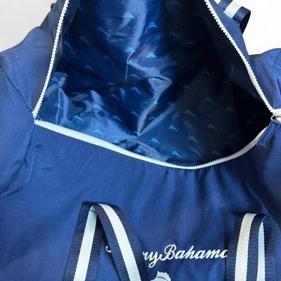 Navy Tommy Bahama canvas duffel bag with white stripes #travel - Picture 5 of 7